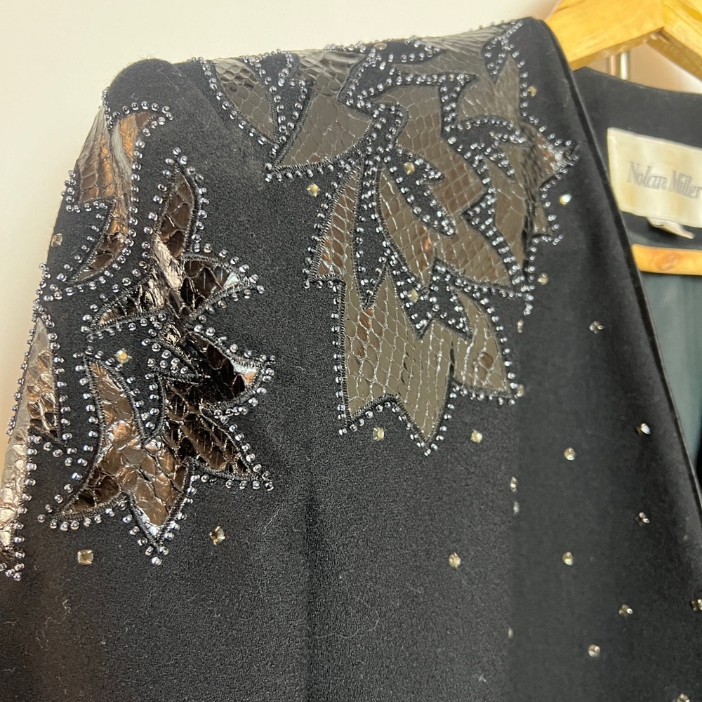 Vinatge Nolan Miller Chic Suit Wool Embllished  With Rhinestone Snake skin Beads - Picture 4 of 11